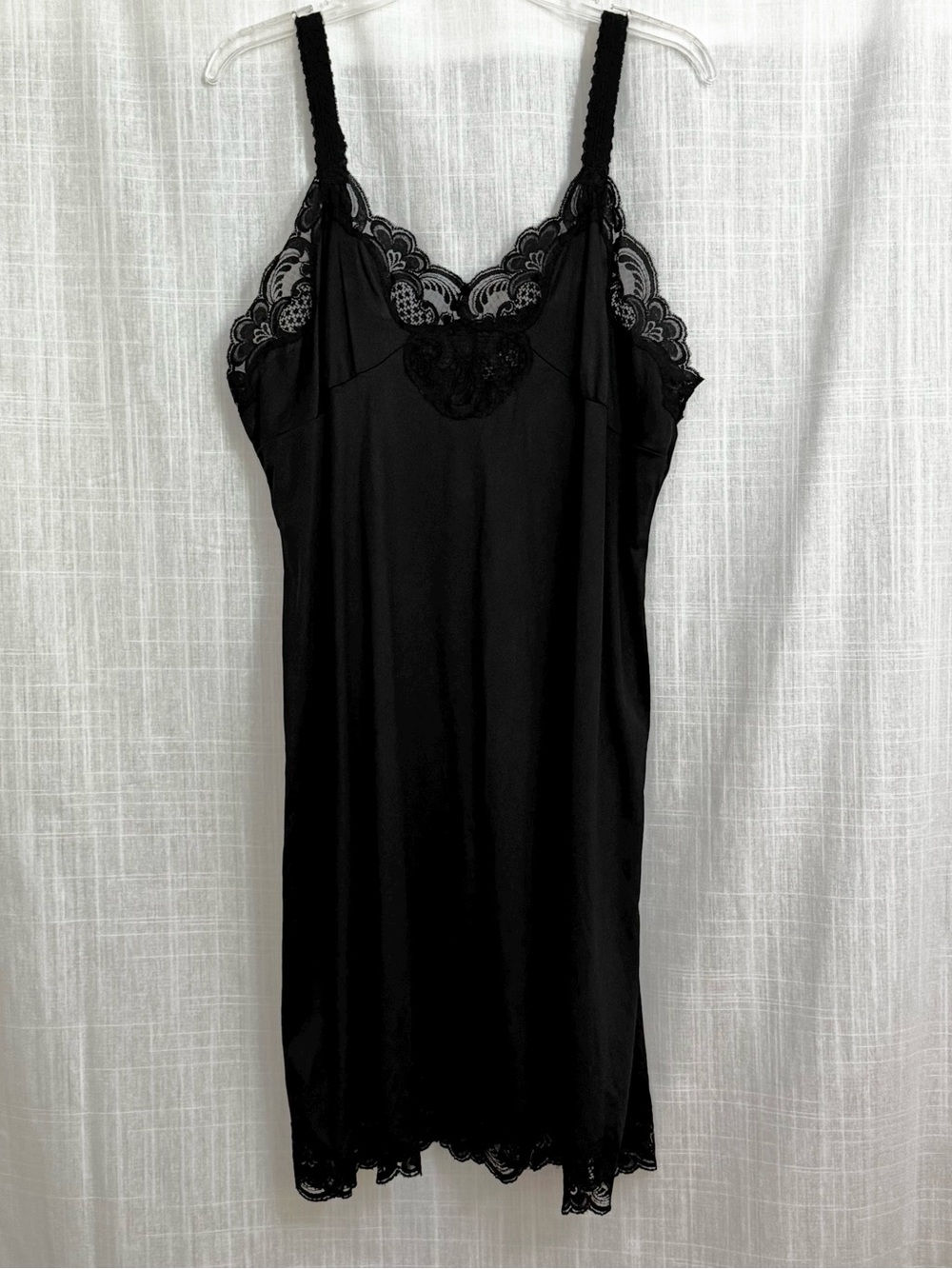 Vintage Bali Studio Black Slip Dress Lace Trim Plus Size 44 XL 1X